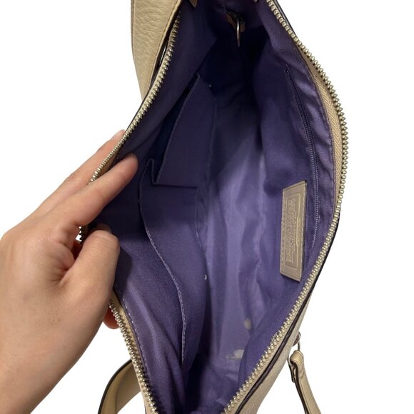 Coach Beige Pebbled Leather Crossbody Bag With Purple Lining & Adjustable Strap - Picture 7 of 10